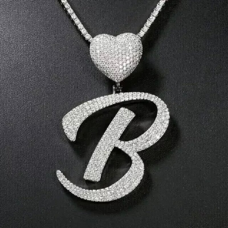 Iced Heart Buckle A-Z Letter Pendant