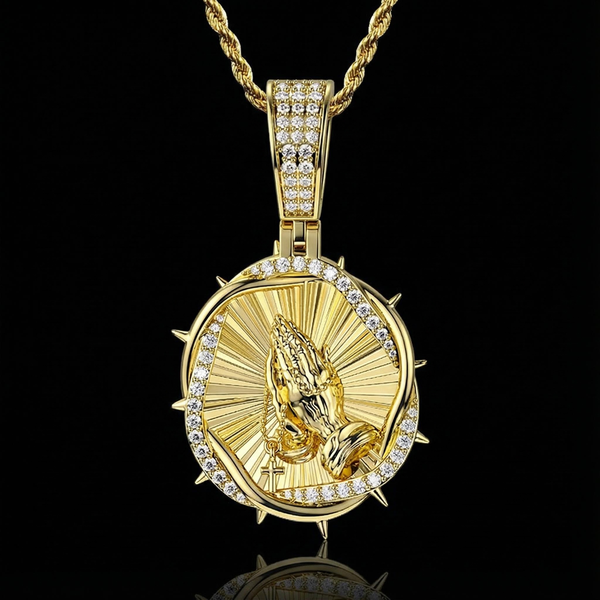 Iced Thorns Praying Hands Pendant