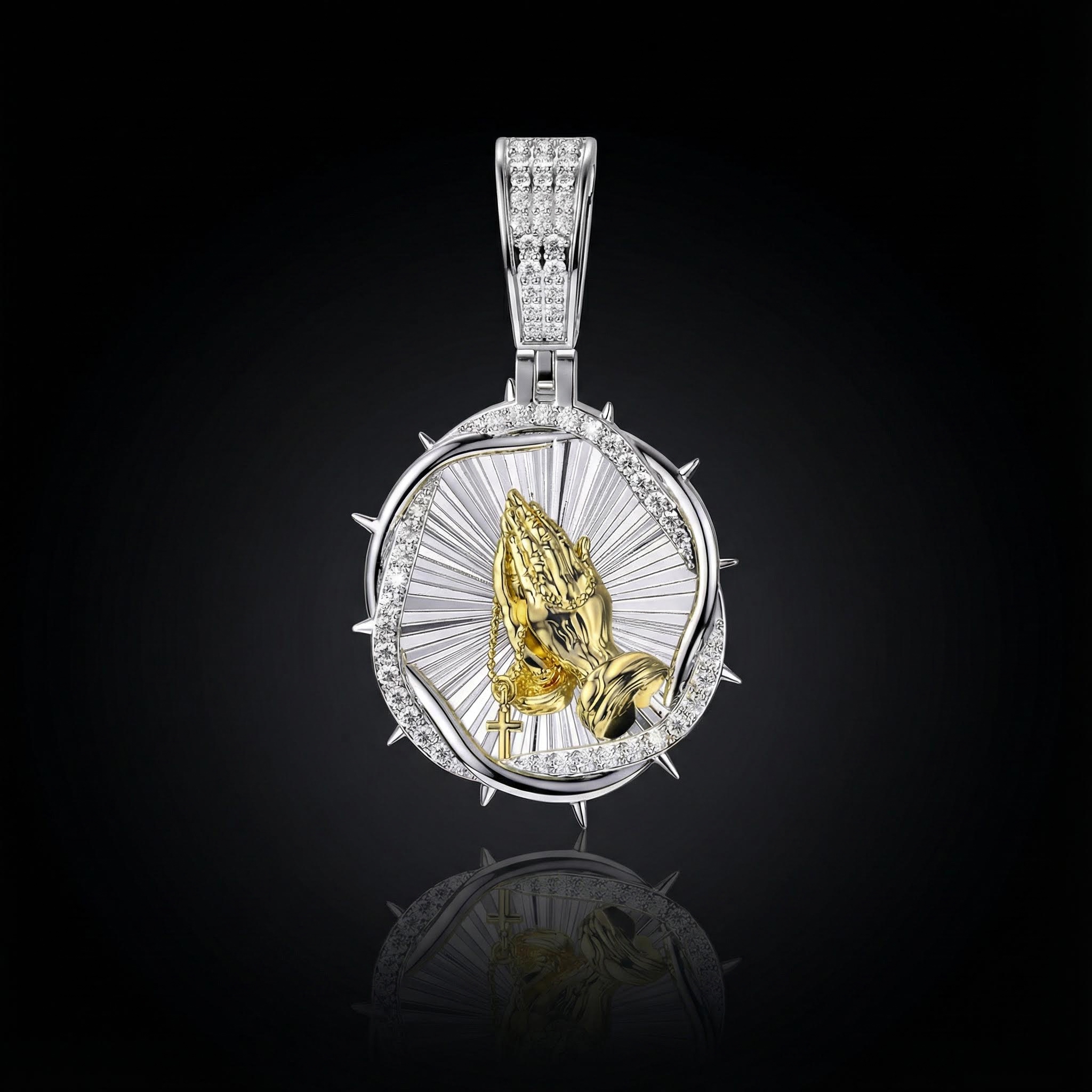 Iced Thorns Praying Hands Pendant