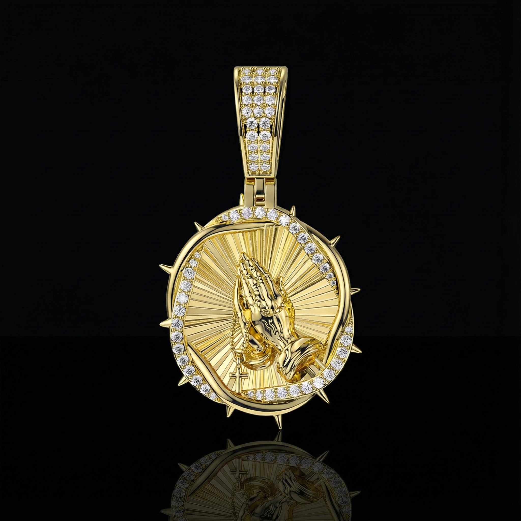 Iced Thorns Praying Hands Pendant