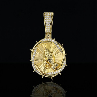 Iced Thorns Praying Hands Pendant