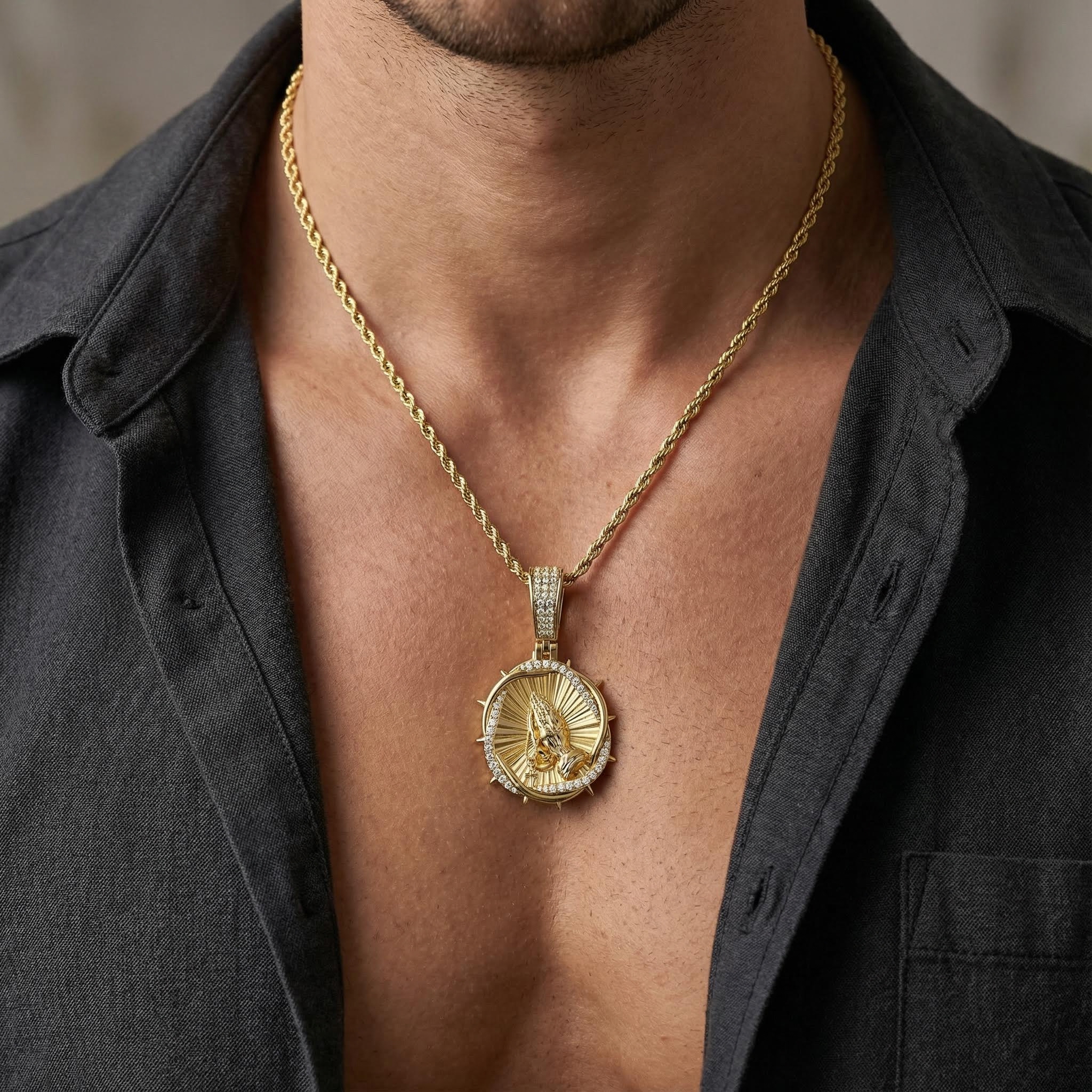 Iced Thorns Praying Hands Pendant