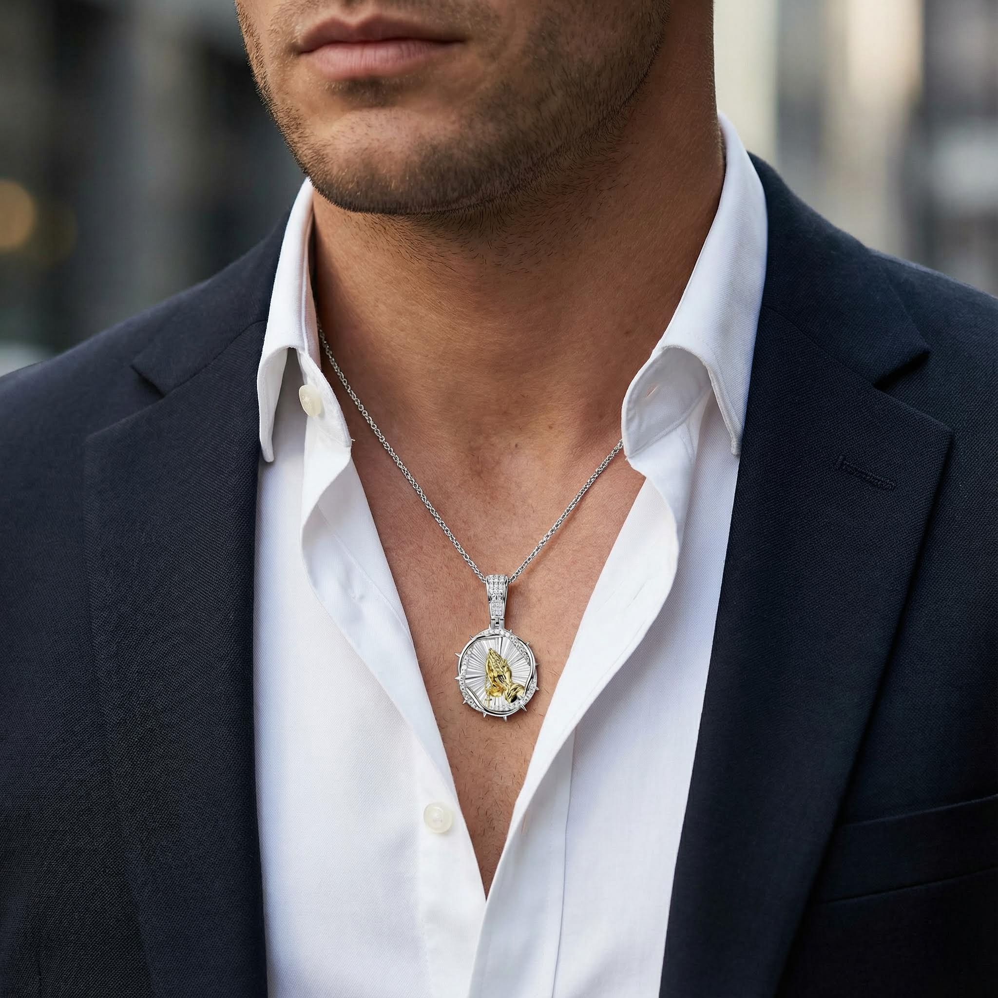 Iced Thorns Praying Hands Pendant