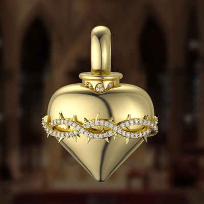 Iced Heart Thorns Urn Pendant in Gold