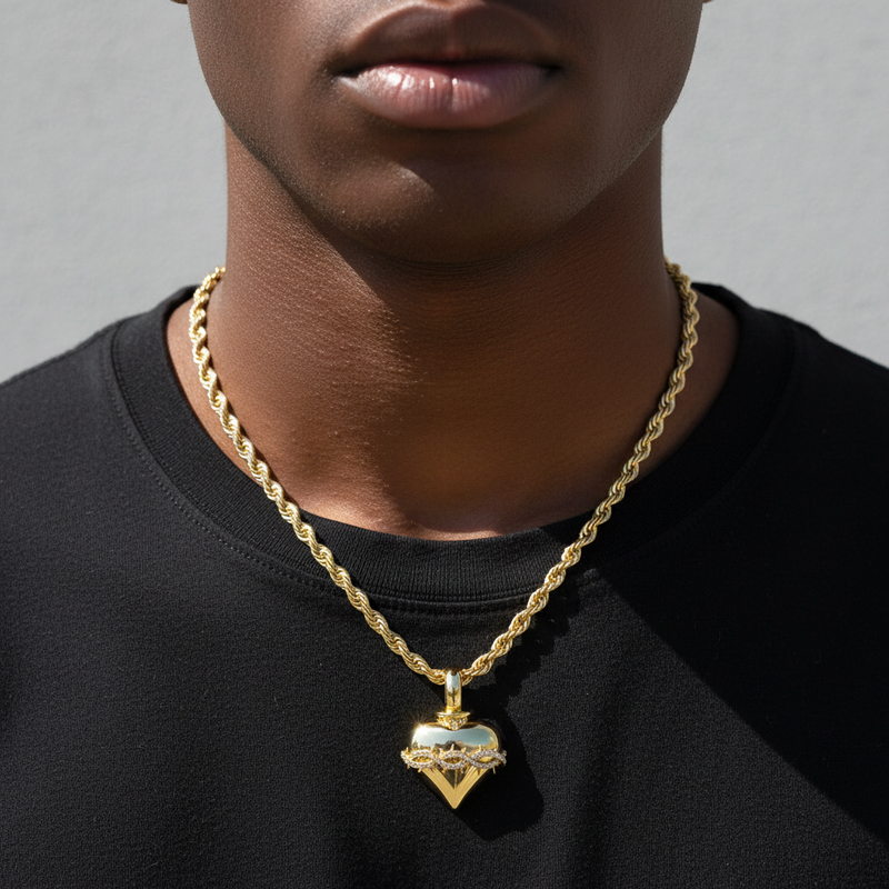 Iced Heart Thorns Urn Pendant in Gold