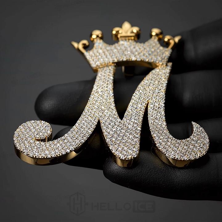 Iced Crown A-Z Capital Letter Pendant in Gold Iced Crown A-Z Capital Letter Pendant in Gold