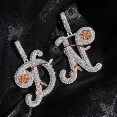 Iced Rose Branches Initial Letter Pendant