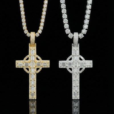 Iced Baguette Cut Celtic Cross Pendant