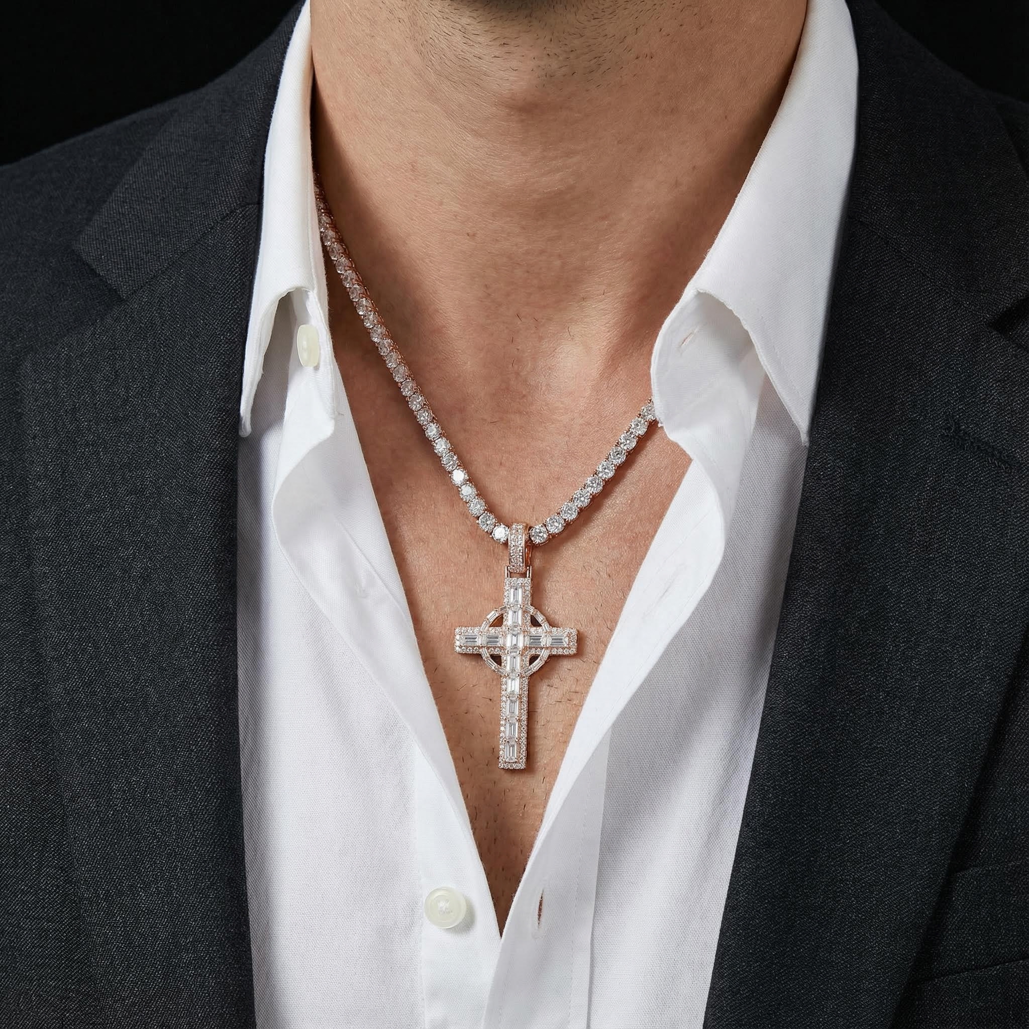 Iced Baguette Cut Celtic Cross Pendant Iced Baguette Cut Celtic Cross Pendant