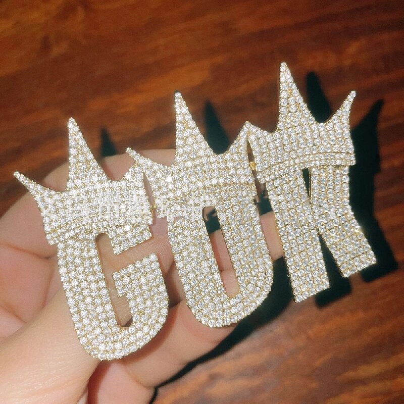 Iced Custom Name Crown Letters Pendant