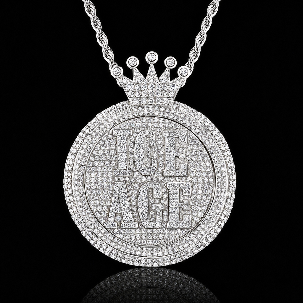 Iced Custom Name Crown Round Pendant