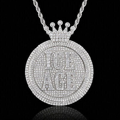 Iced Custom Name Crown Round Pendant