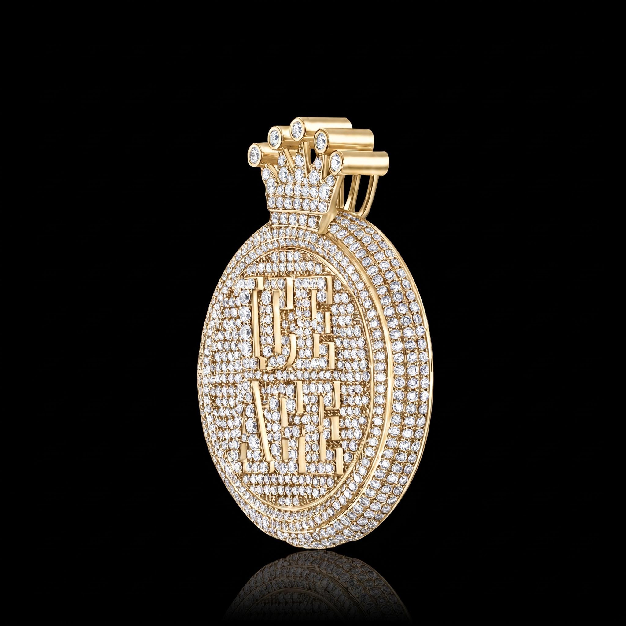 Iced Custom Name Crown Round Pendant