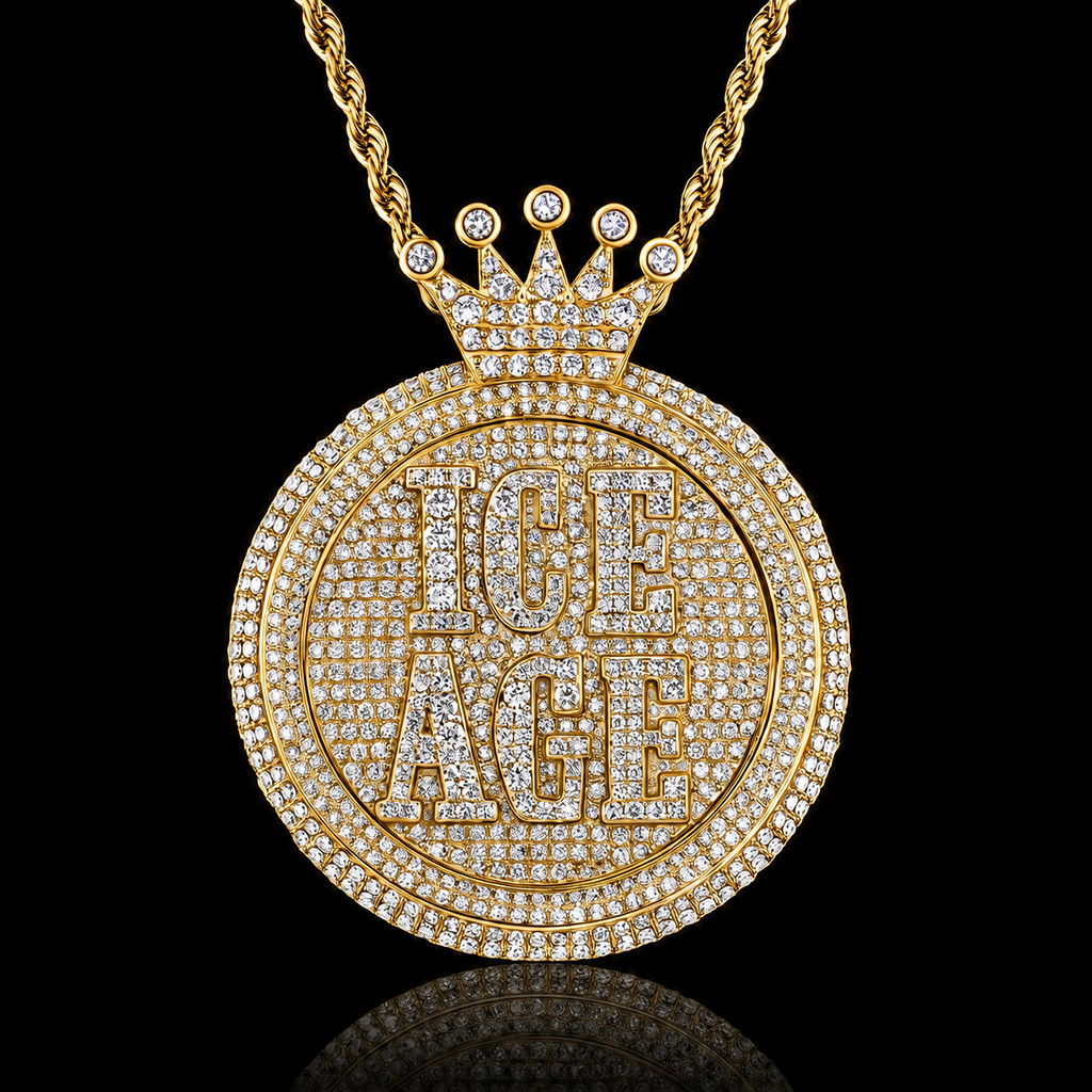 Iced Custom Name Crown Round Pendant