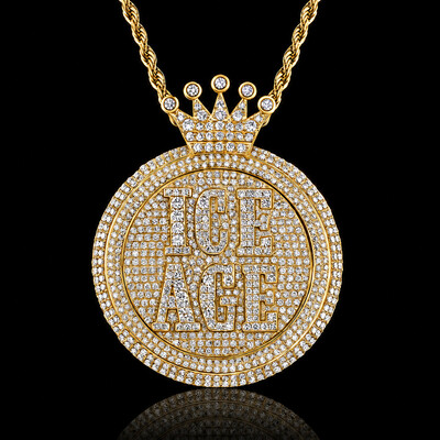 Iced Custom Name Crown Round Pendant