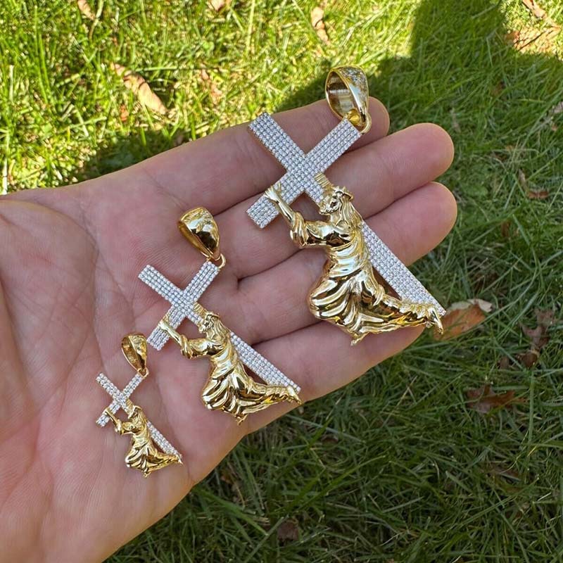 Iced Jesus Carrying Cross Surmount Adversity Pendant