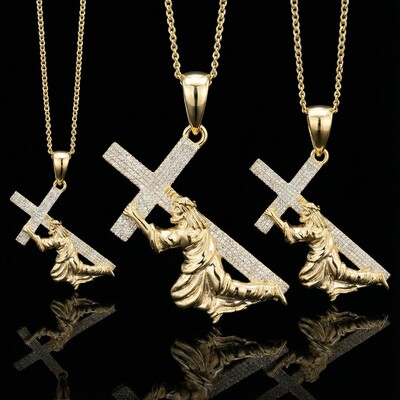 Iced Jesus Carrying Cross Surmount Adversity Pendant