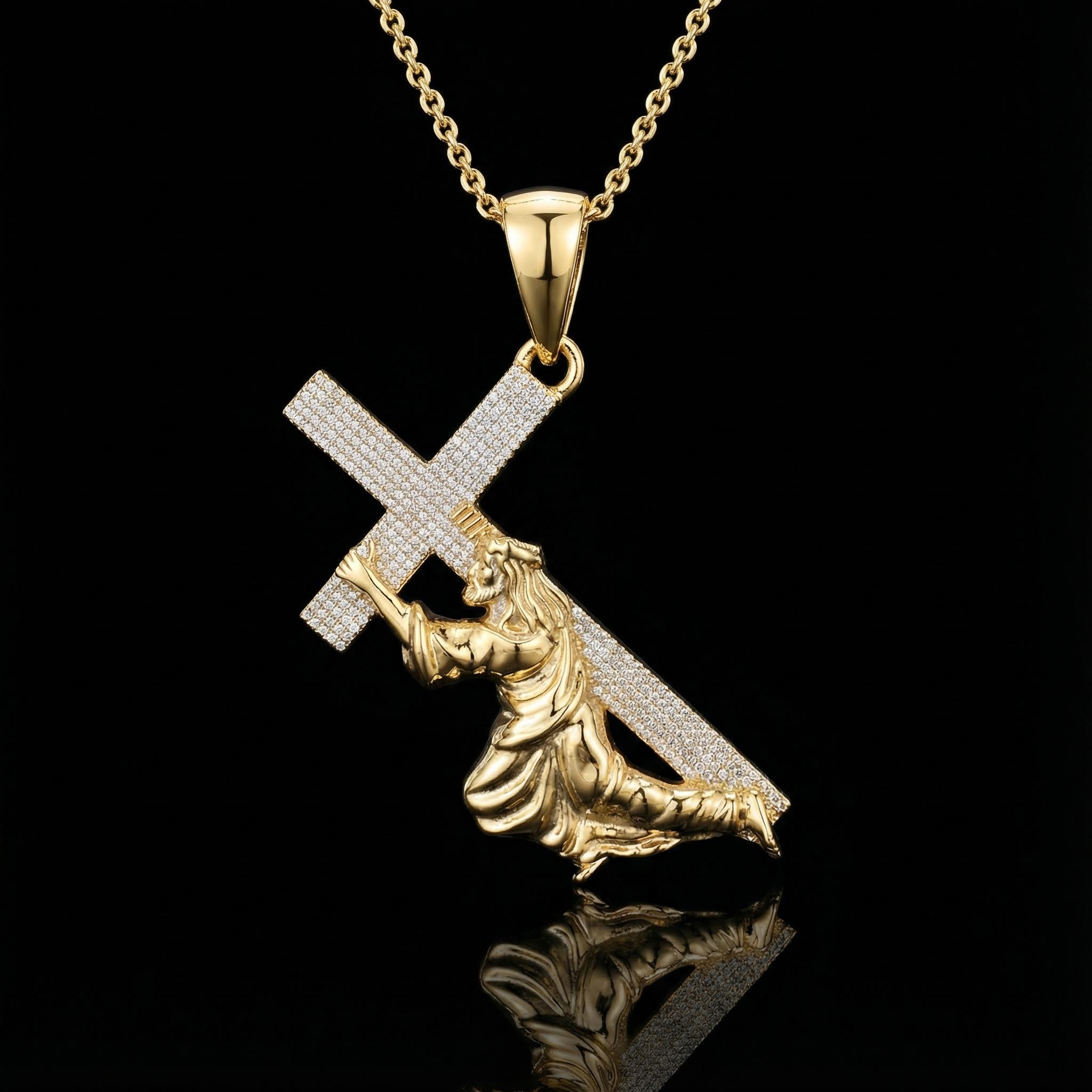 Iced Jesus Carrying Cross Surmount Adversity Pendant