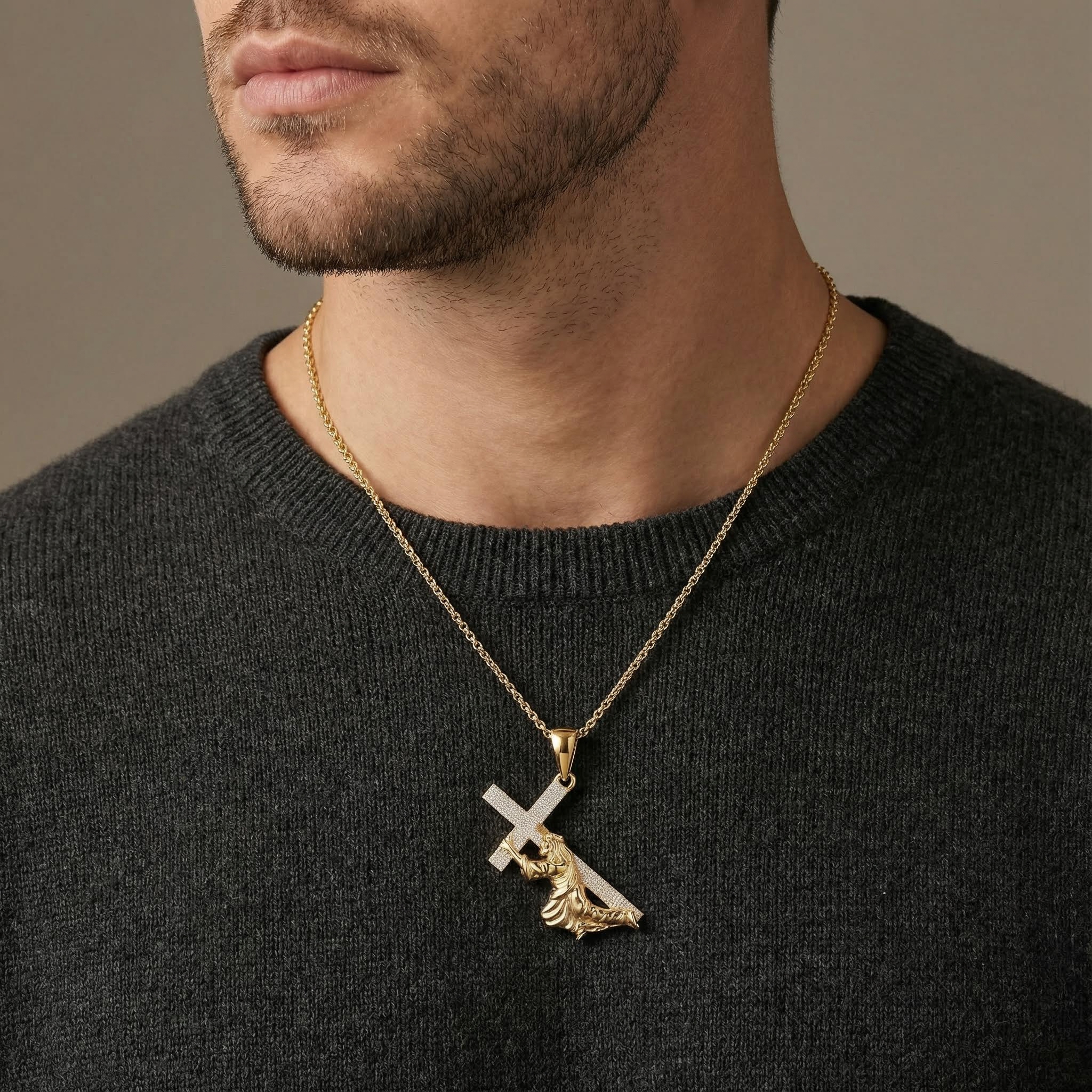 Iced Jesus Carrying Cross Surmount Adversity Pendant