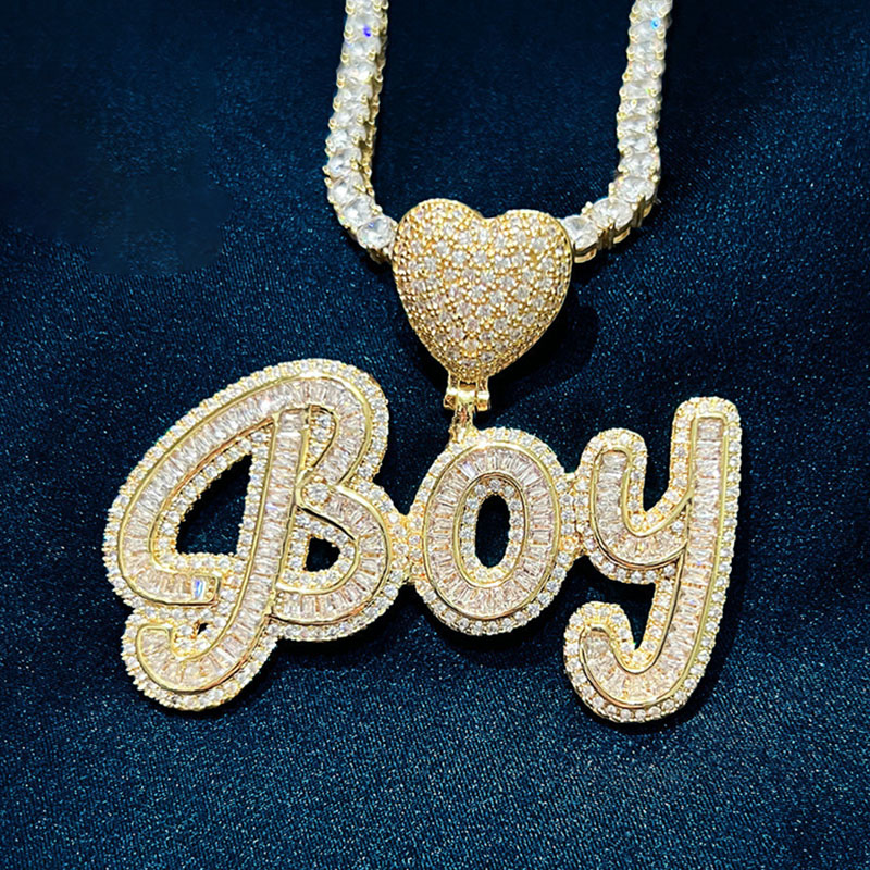 Iced Baguette Cut Custom Name Heart Buckle Letters Pendant