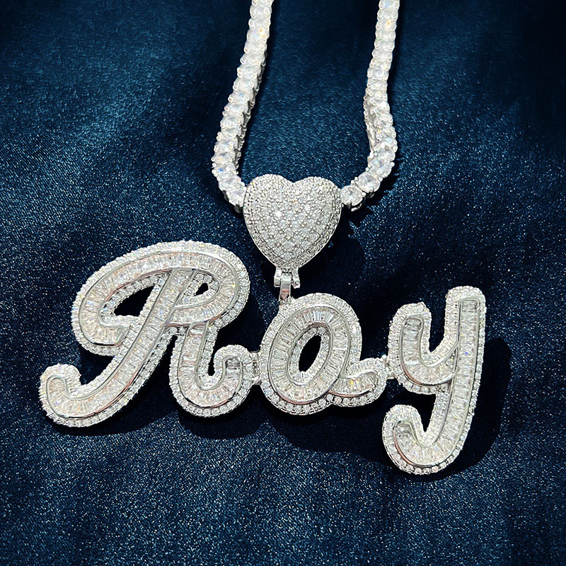 Iced Baguette Cut Custom Name Heart Buckle Letters Pendant