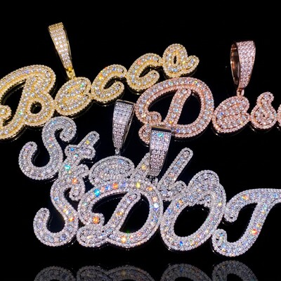 Iced Cursive Custom Name Pendant