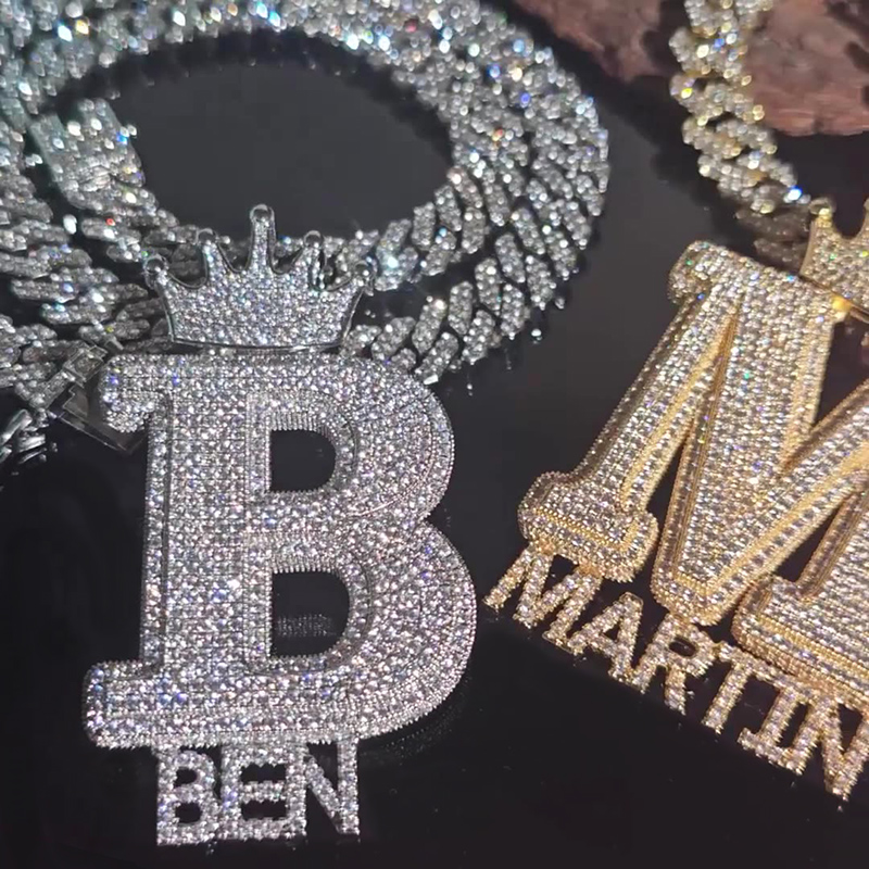 Iced Crown Buckle Custom Letter Name Combination Pendant
