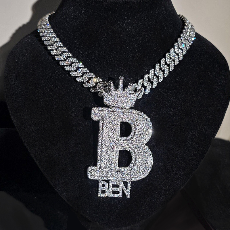 Iced Crown Buckle Custom Letter Name Combination Pendant