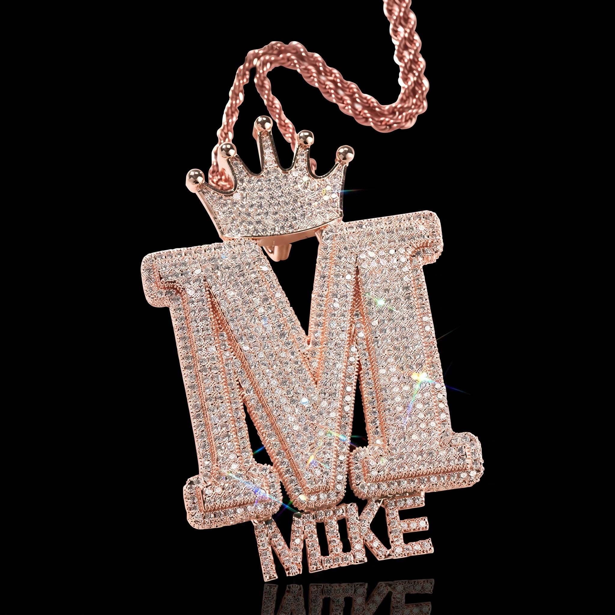 Iced Crown Buckle Custom Letter Name Combination Pendant