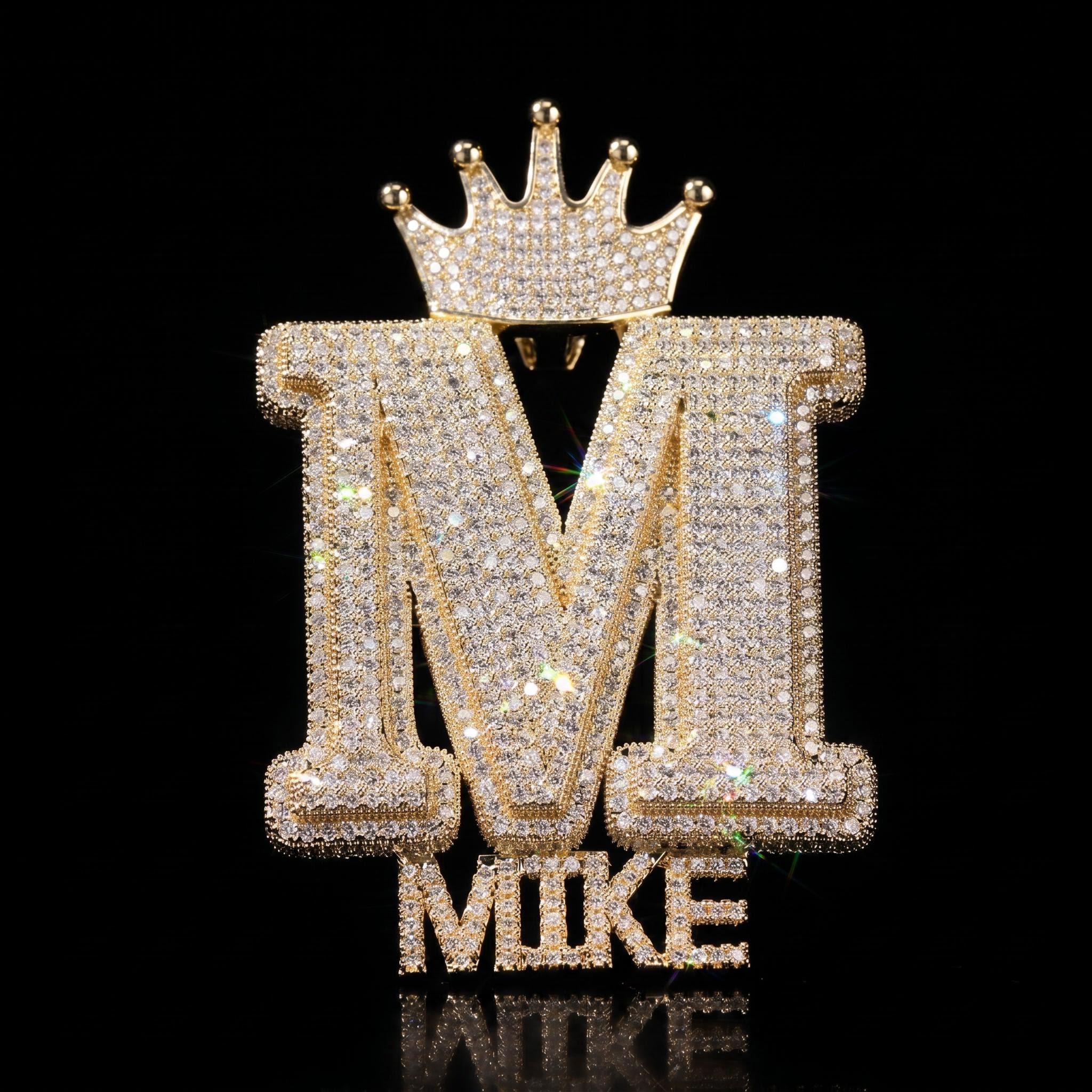 Iced Crown Buckle Custom Letter Name Combination Pendant