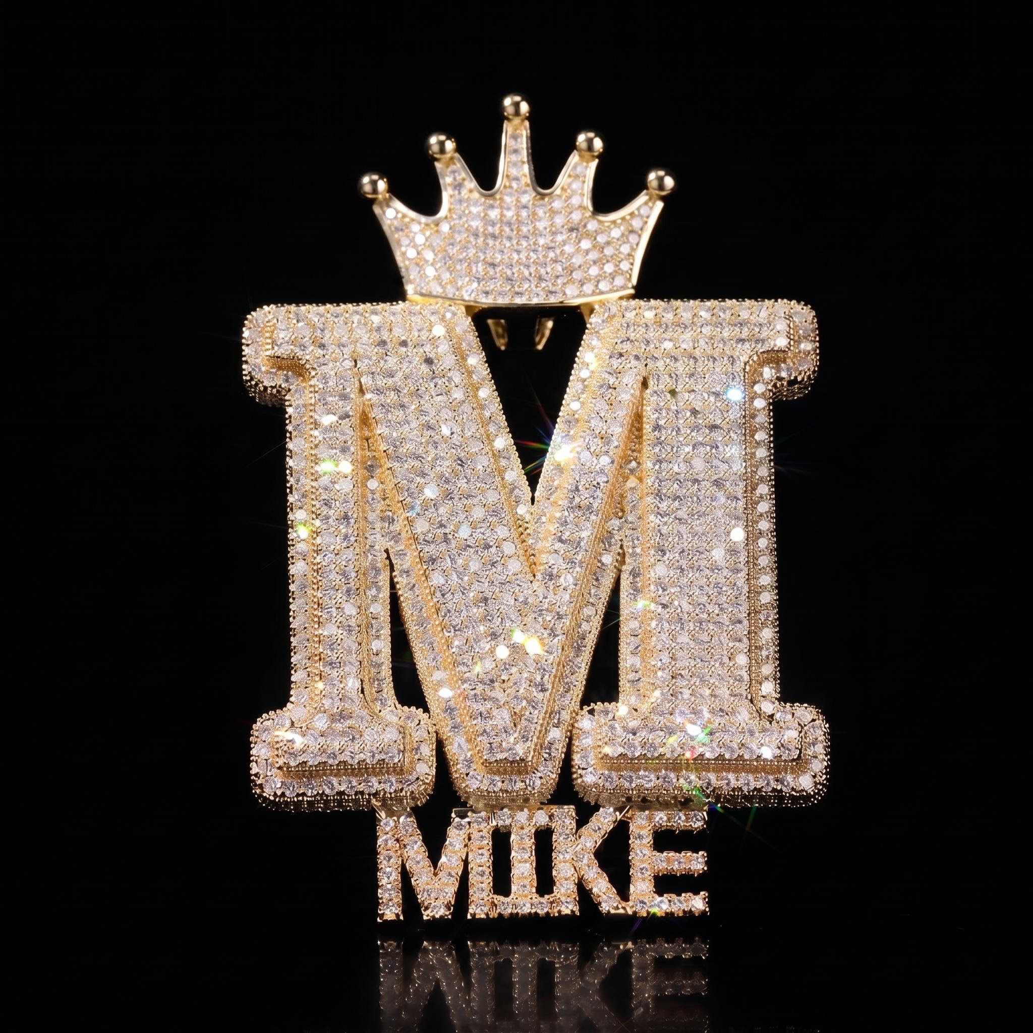 Iced Crown Buckle Custom Letter Name Combination Pendant