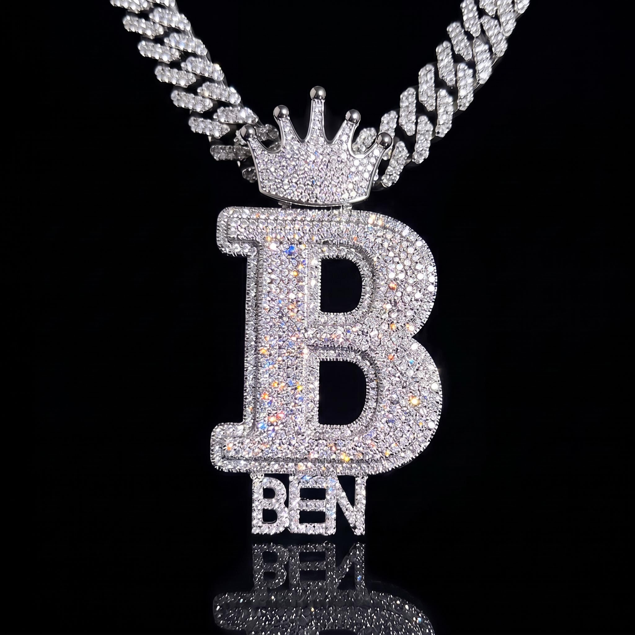 Iced Crown Buckle Custom Letter Name Combination Pendant