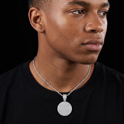 Bling Out Iced Round Hip Hop Dog Tag Medallion Pendant