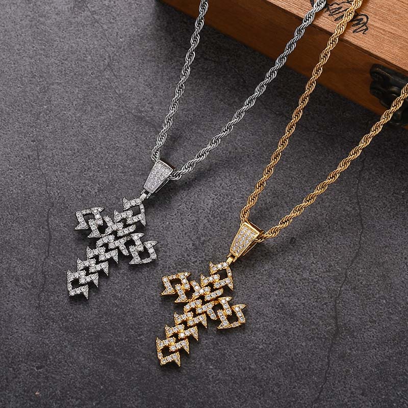 Spiked Cross Iced Out Pendant