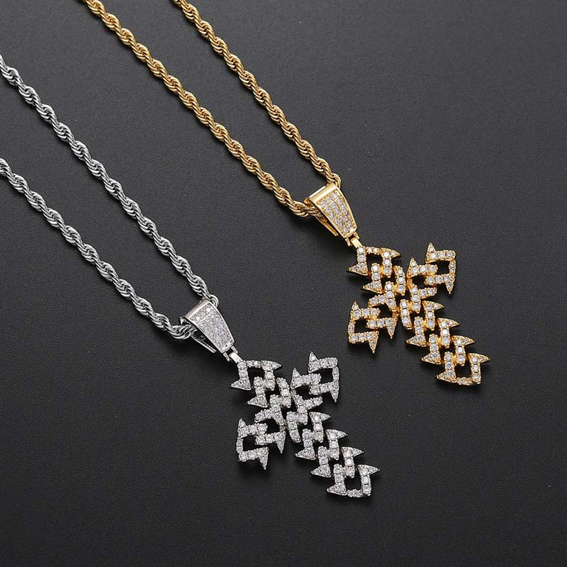 Spiked Cross Iced Out Pendant