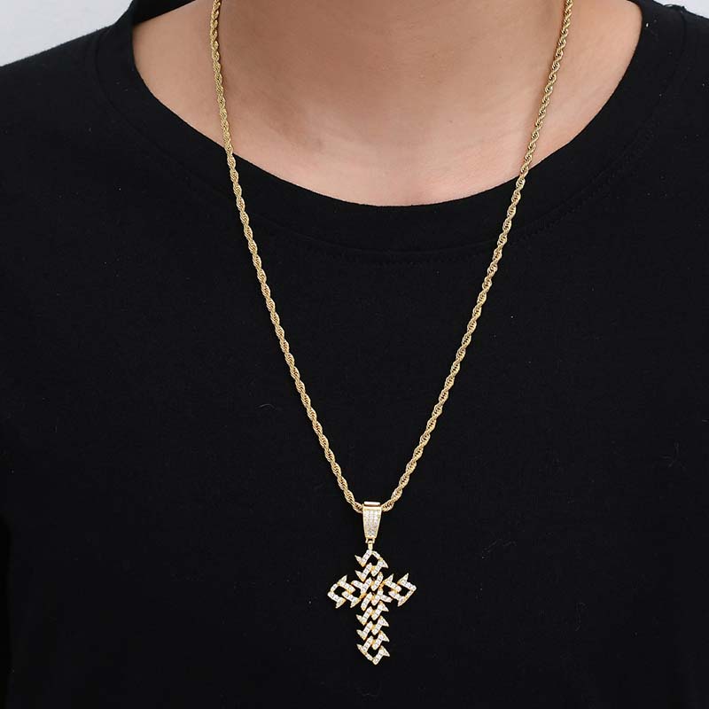 Spiked Cross Iced Out Pendant