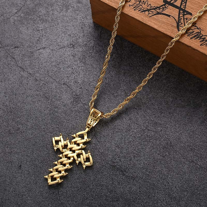 Spiked Cross Iced Out Pendant