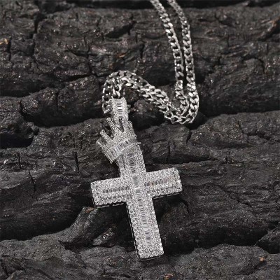 Iced Out Royal Crown Cross Pendant