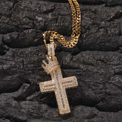 Iced Out Royal Crown Cross Pendant