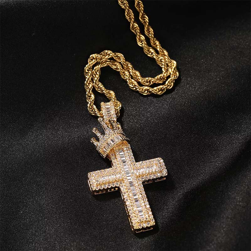 Iced Out Royal Crown Cross Pendant