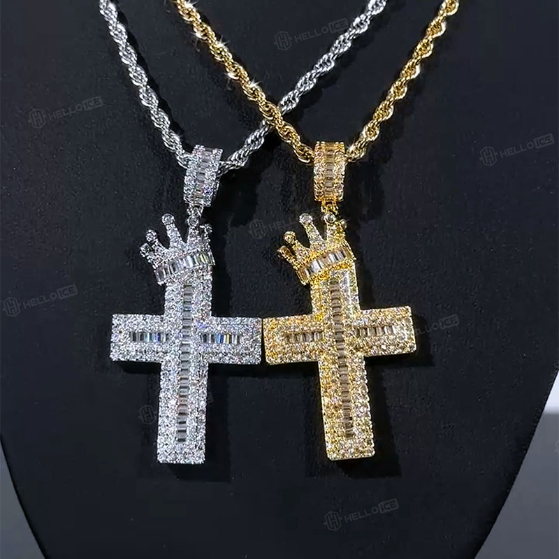 Iced Out Royal Crown Cross Pendant