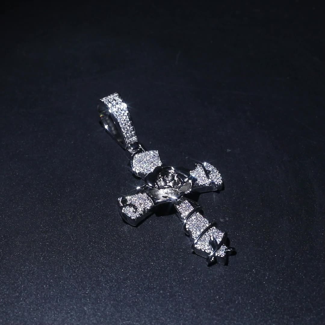 Iced Thorns Rose Cross Pendant