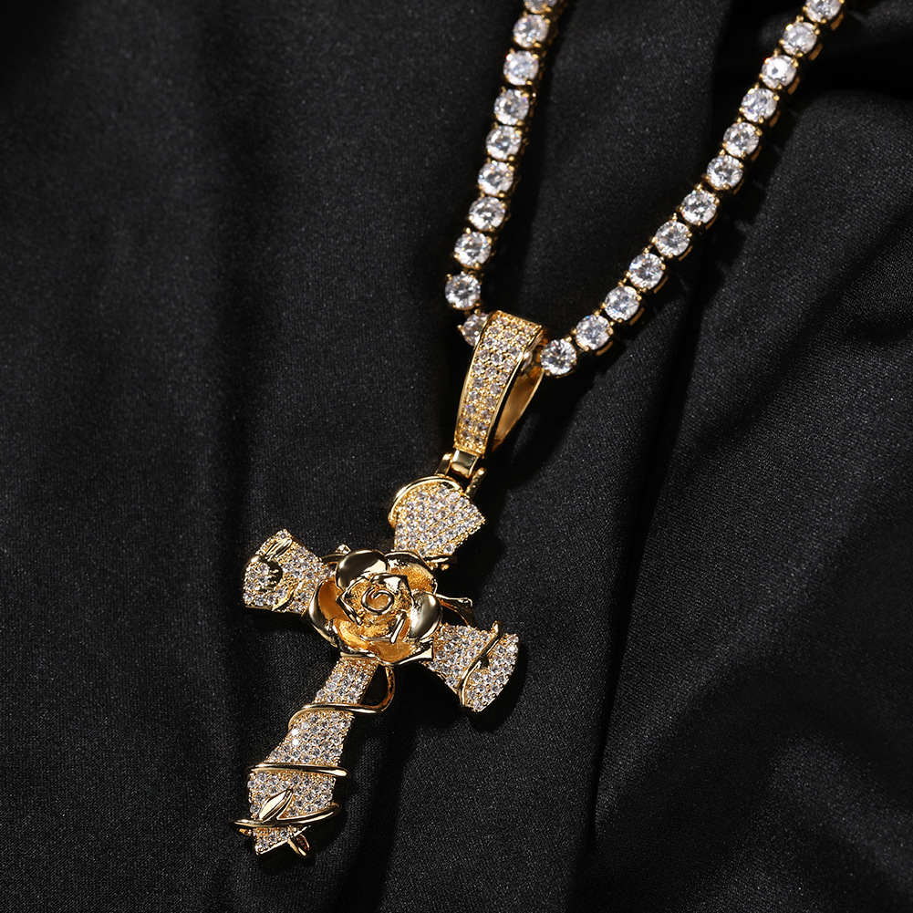 Iced Thorns Rose Cross Pendant