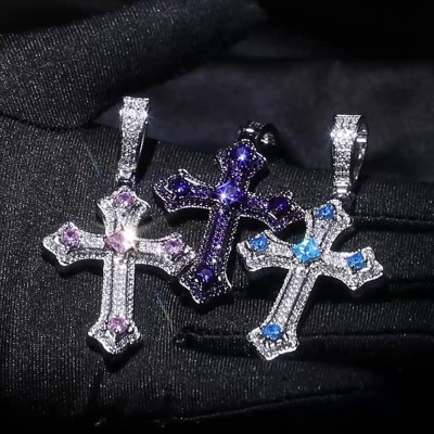 Iced Pink/Blue/Purple Cross Pendant