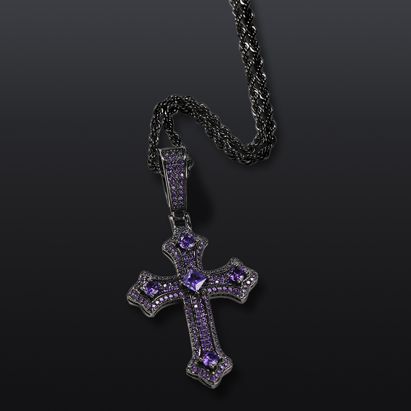 Iced Pink/Blue/Purple Cross Pendant