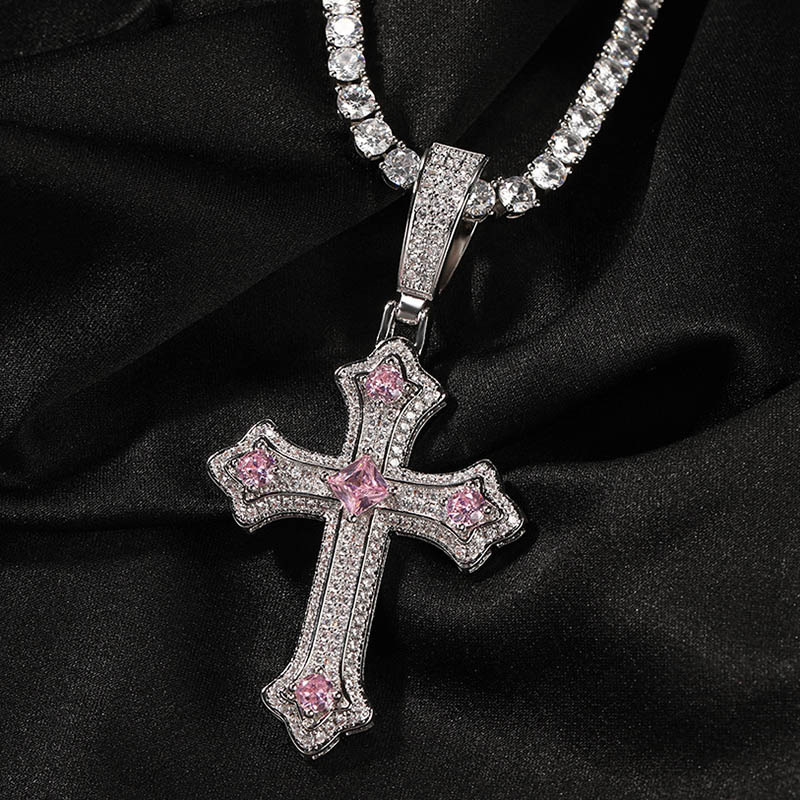 Iced Pink/Blue/Purple Cross Pendant