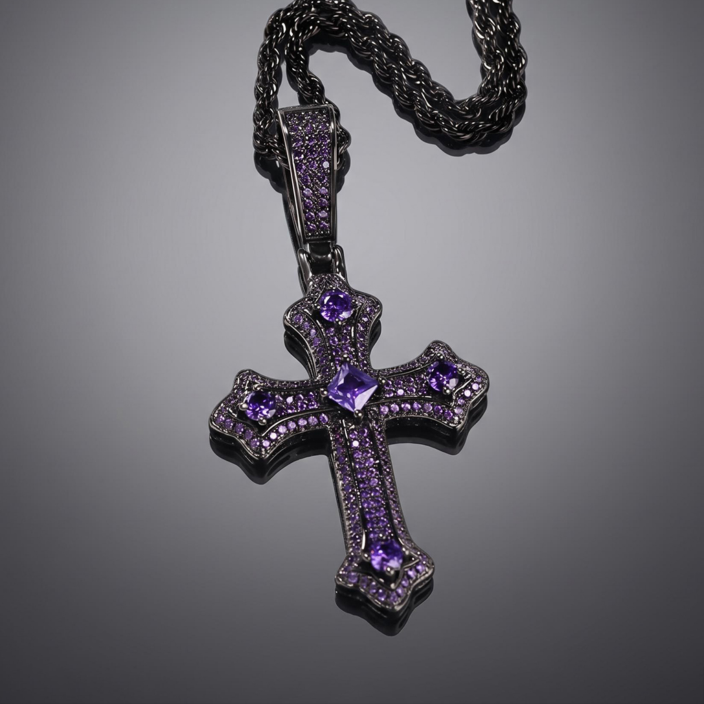 Iced Pink/Blue/Purple Cross Pendant