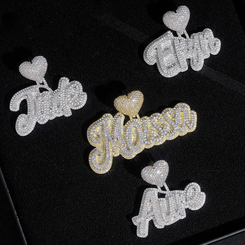 Iced Cursive Custom Name Heart Buckle Letters Pendant