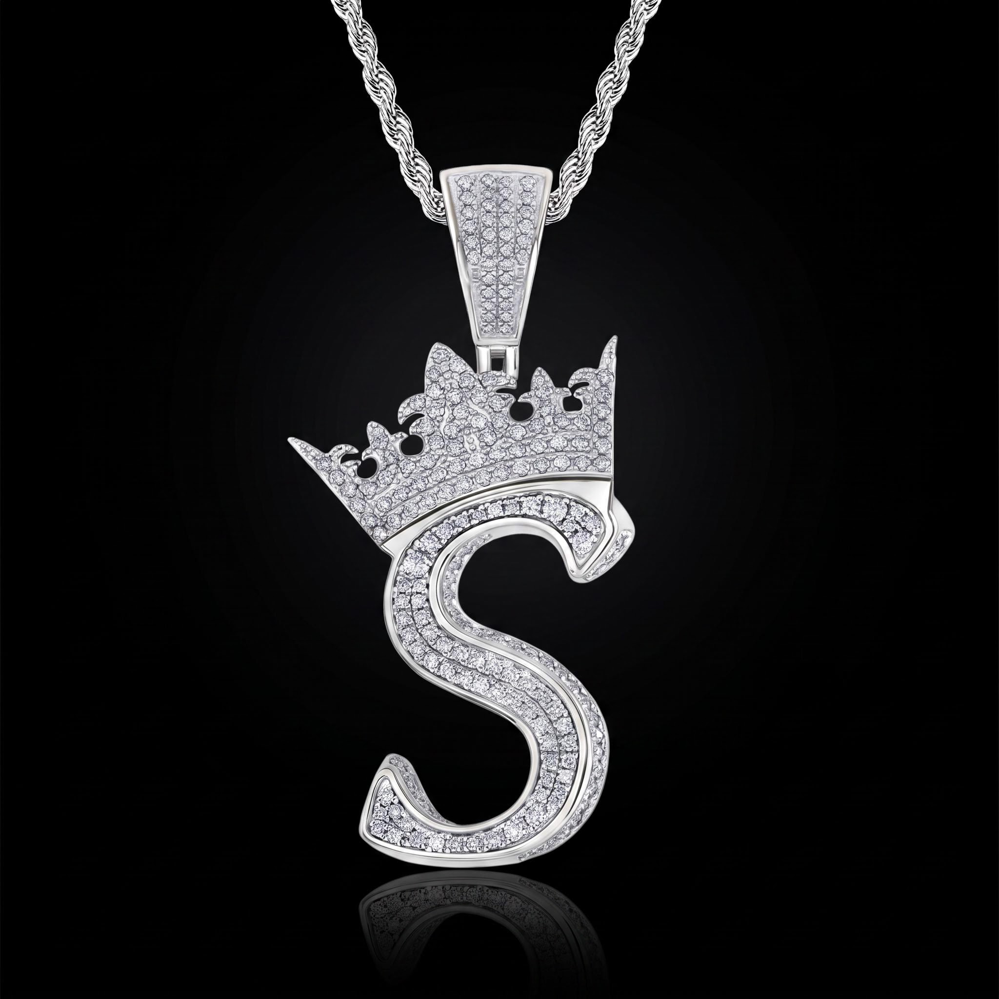 Iced A-Z Crown Cursive Letter Pendant