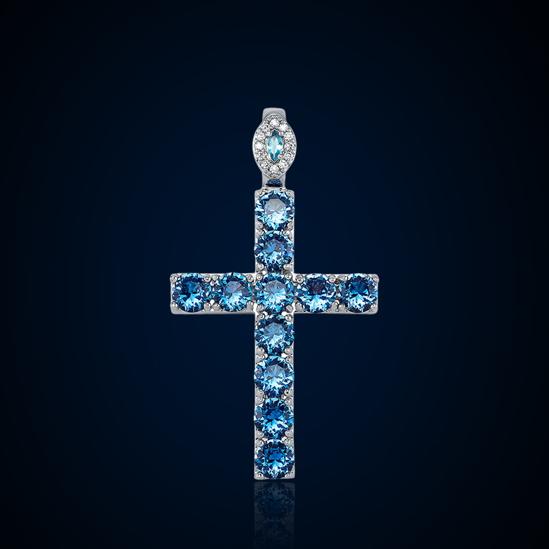 Iced Oval Clasp Blue Cross Pendant